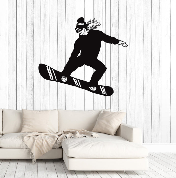 Vinyl Wall Decal Snowboarder Girl Woman Snowboarding Extreme Sport Stickers Mural Unique Gift (ig5053)