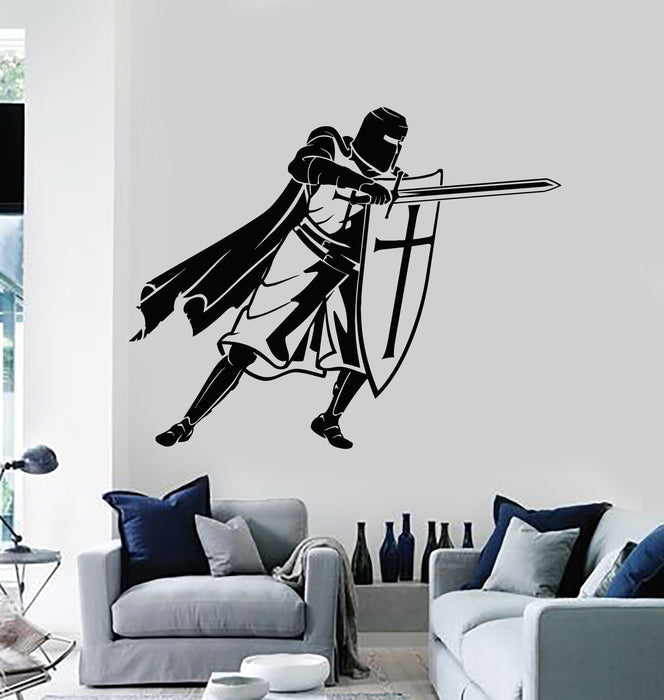 Vinyl Wall Decal Crusader Medieval Knight Shield And Sword Warrior Stickers Mural (g1392)
