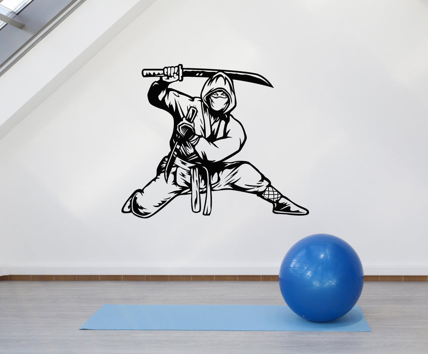 Vinyl Wall Decal Ninja Warrior With Sword Hooded Mask Decor Stickers Mural (g7357)