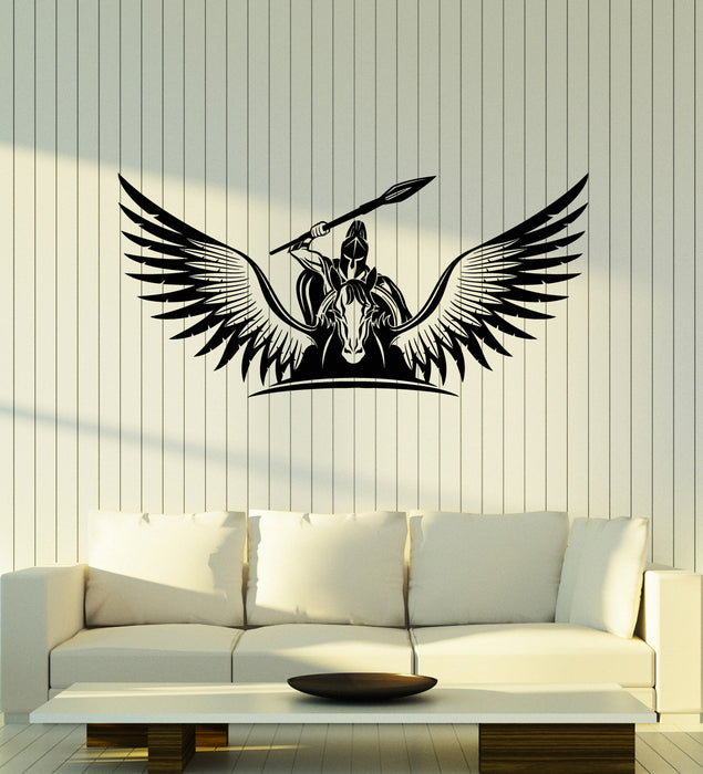 Vinyl Wall Decal Spartan Warrior With Pegasus Wings Spear Shield Stickers Mural (g4091)