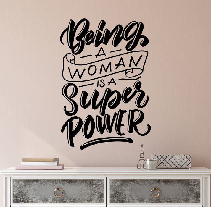 Vinyl Wall Decal Woman Super Power Female Inspirational Quote Words Home Gym Office Stickers Mural (ig6484)