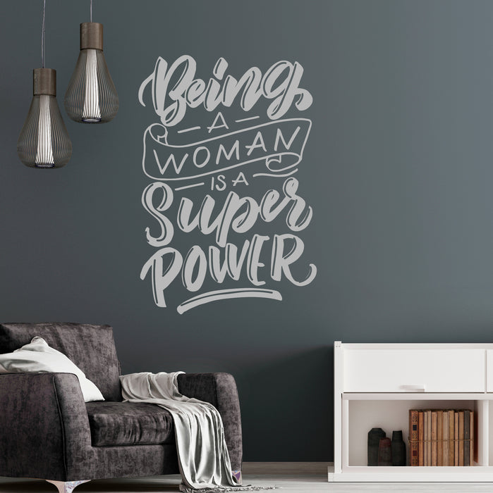 Vinyl Wall Decal Woman Super Power Female Inspirational Quote Words Home Gym Office Stickers Mural (ig6484)