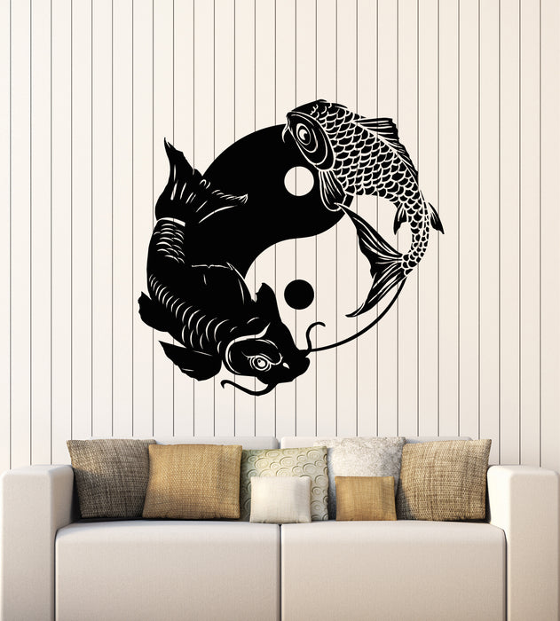 Vinyl Wall Decal Zen Couple Fishes Yin Yang Asian Symbol Stickers Mural (g3390)