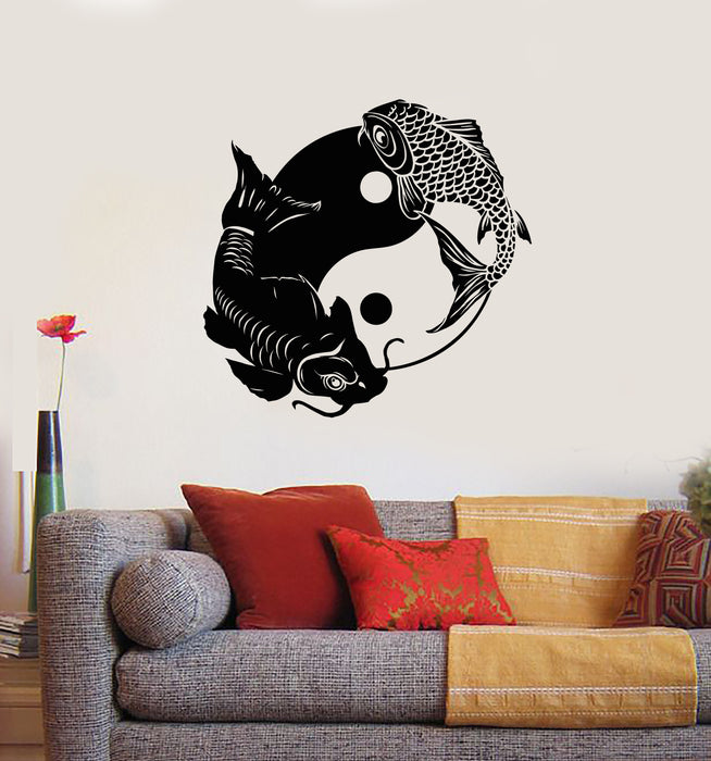 Vinyl Wall Decal Zen Couple Fishes Yin Yang Asian Symbol Stickers Mural (g3390)