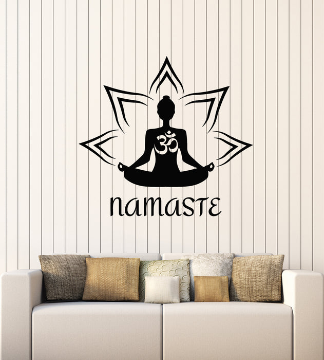 Vinyl Wall Decal Namaste Buddha Yoga Lotus Pose Meditation Stickers Mural (g2633)