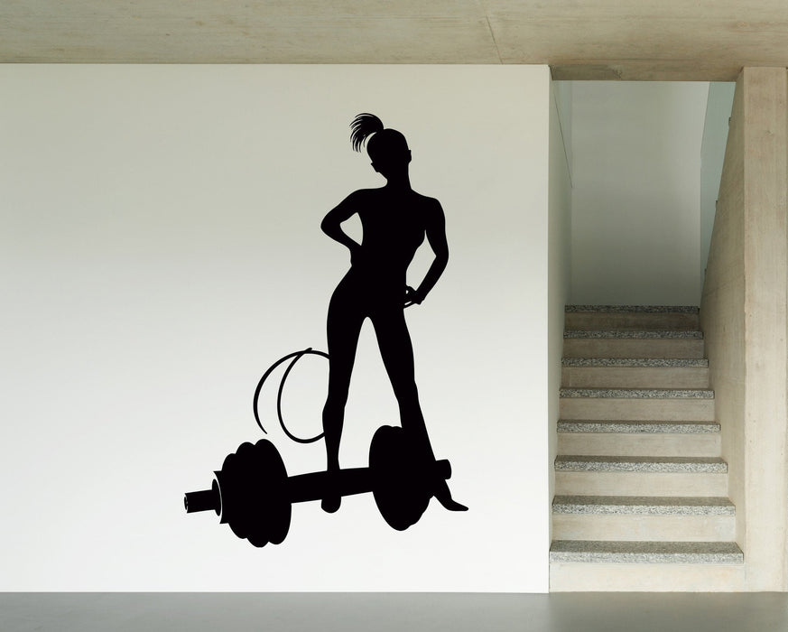 Wall Stickers Vinyl Fitness Yoga Sport Fitness Girl Female Woman Barbell Unique Gift (z1531)