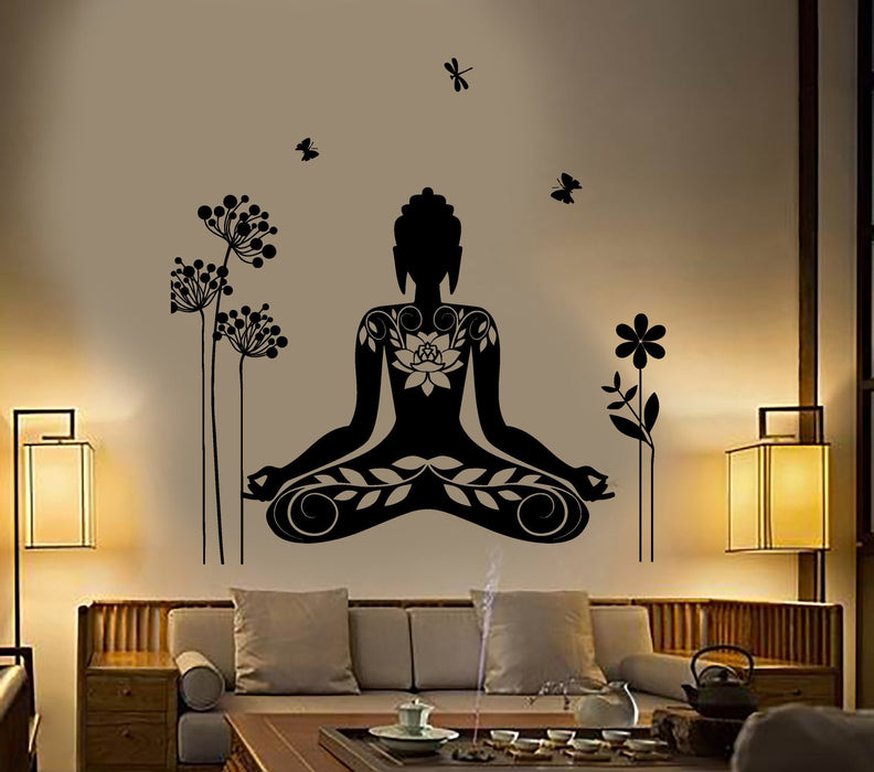 Buddha Wall Sticker Meditation Mantra Flower Butterfly Yoga Vinyl Decal Unique Gift (z2892)