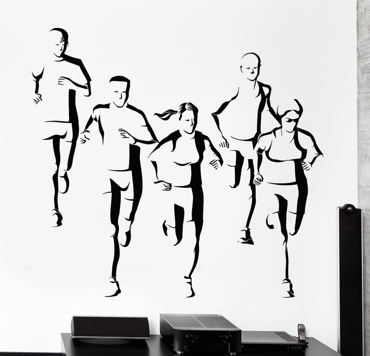 Wall Vinyl Marathon Runners Jogging Olympic Sports Fitness Gym Art Sticker Decal Unique Gift (z3038)