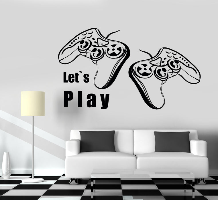 Joysticks Vinyl Decal Wall StickerLet's Play Quote Gaming Gamer's Playroom Decor Unique Gift (z3212)