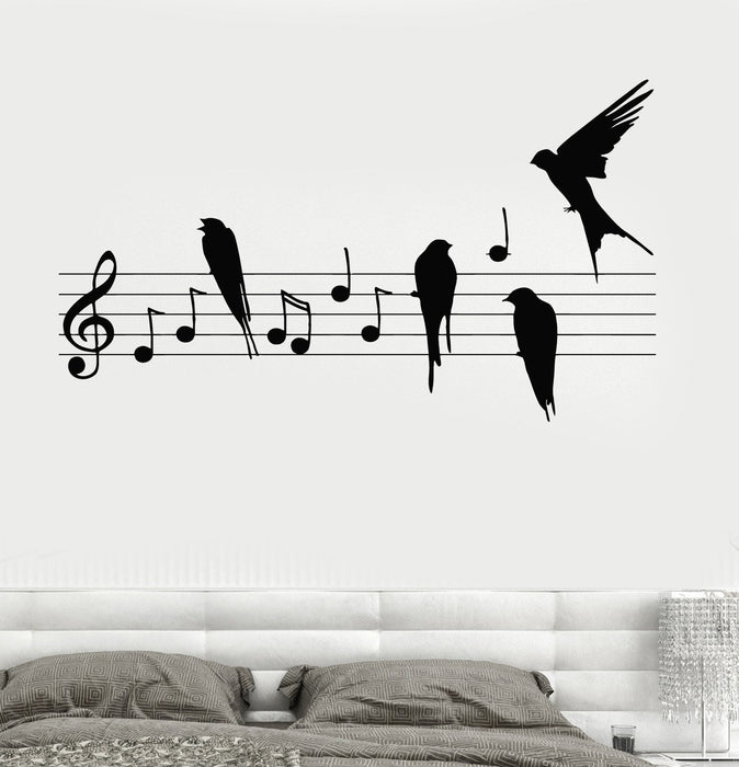 Wall Decal Notes Music Birds Romantic Bedroom Vinyl Sticker Unique Gift (z3237)