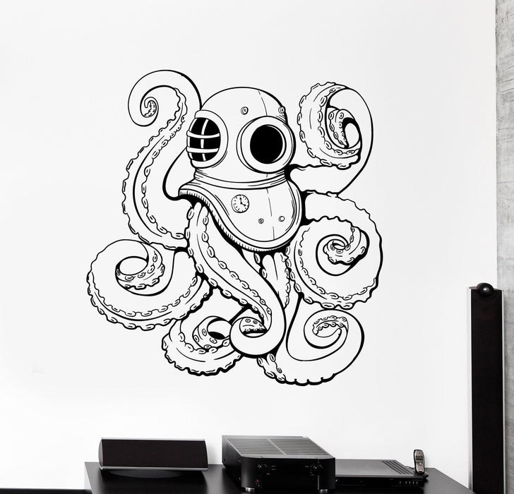 Wall Decal Diving Helmet Tentacles Octopus Marine Ocean Decor Unique Gift z3987