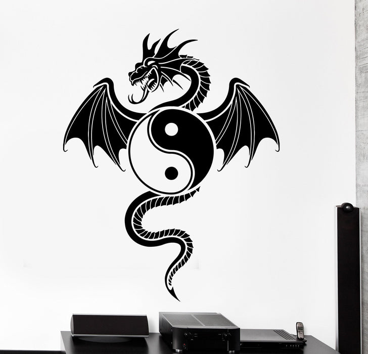 Wall Vinyl Decal Dragon Ying Yang Chinese Oriental Home Interior Decor Unique Gift z4082