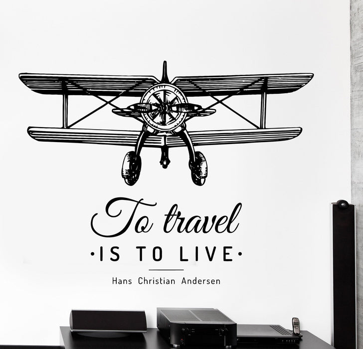 Wall Vinyl Decal Airplane Freedom To Travel Is To Live Home Interior Decor Unique Gift z4223