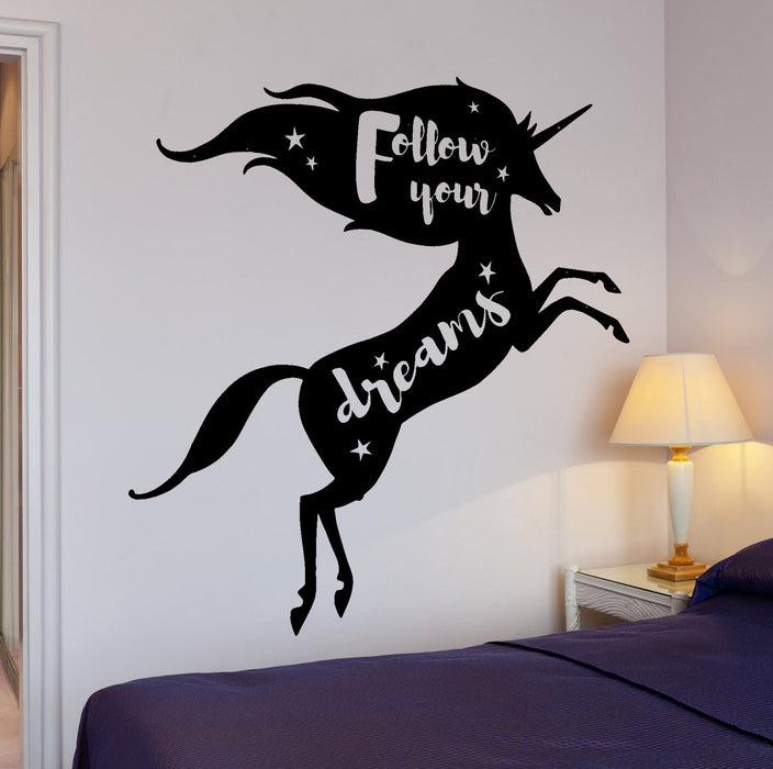 Wall Vinyl Decal Wall Decal Kids Children Unicorn Follow Your Dream Home Decor Unique Gift z4309