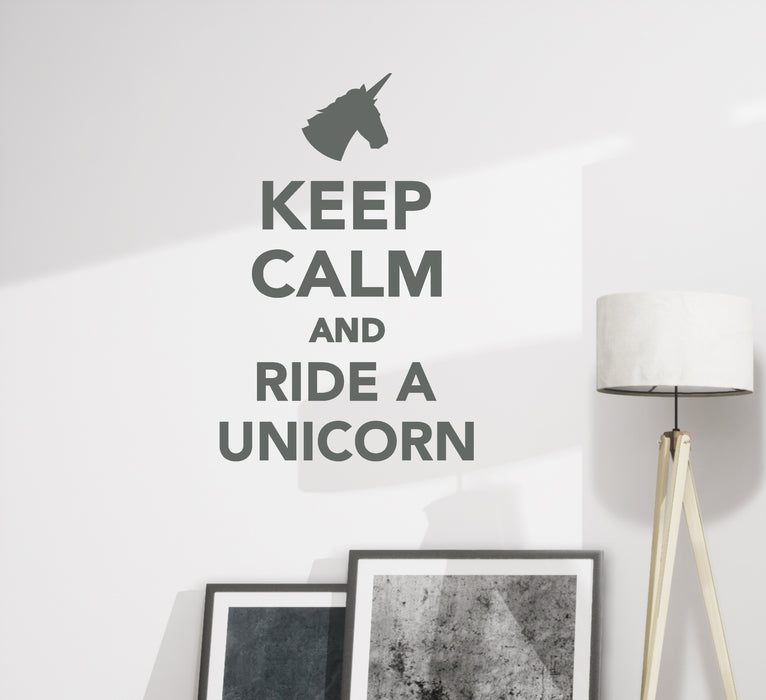 Wall Vinyl Decal Funny Quote Words Keep Calm And Ride Unicorn  Unique Gift z4332