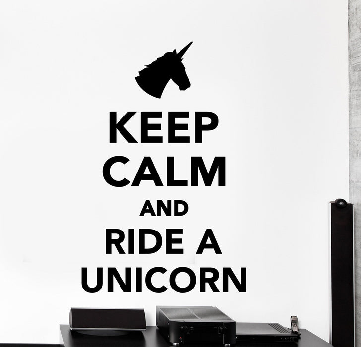Wall Vinyl Decal Funny Quote Words Keep Calm And Ride Unicorn  Unique Gift z4332