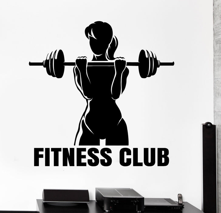 Wall Vinyl Decal Fitness Girl With Barbell Bodybuilding Fitness Home Decor Unique Gift z4355