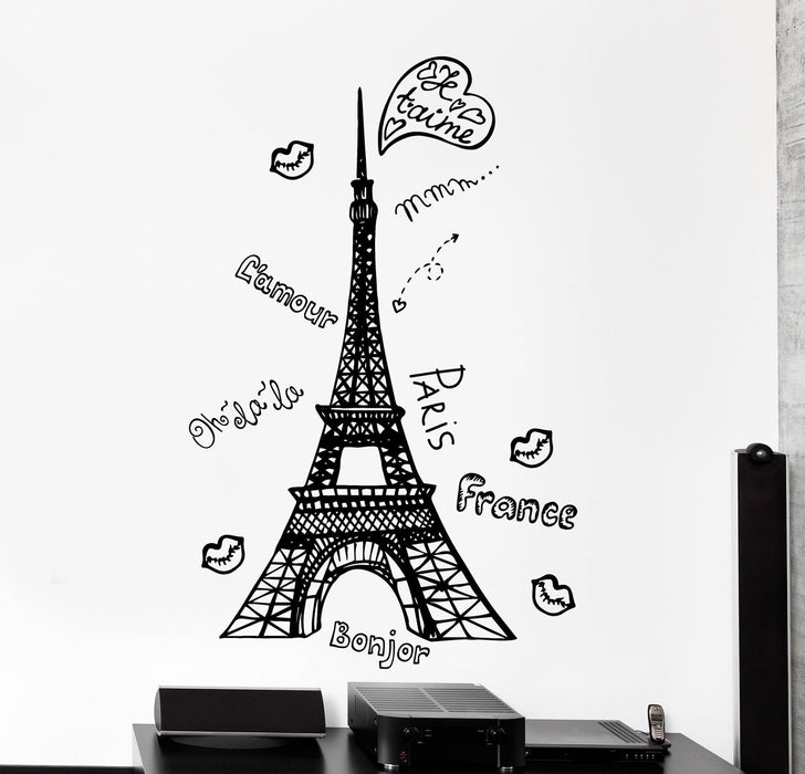 Wall Vinyl Decal France Paris Love Romantic Eiffel Tower Home Interior Decor Unique Gift z4359