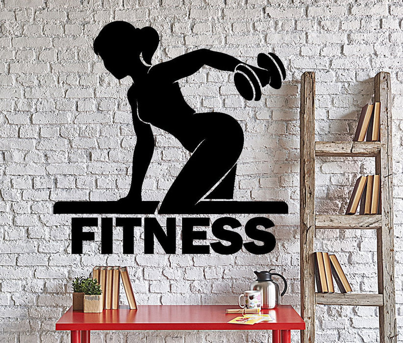 Wall Vinyl Decal Fitness Girl Gym Bodybuilding Sport Dumbbel Home Decor Unique Gift z4365