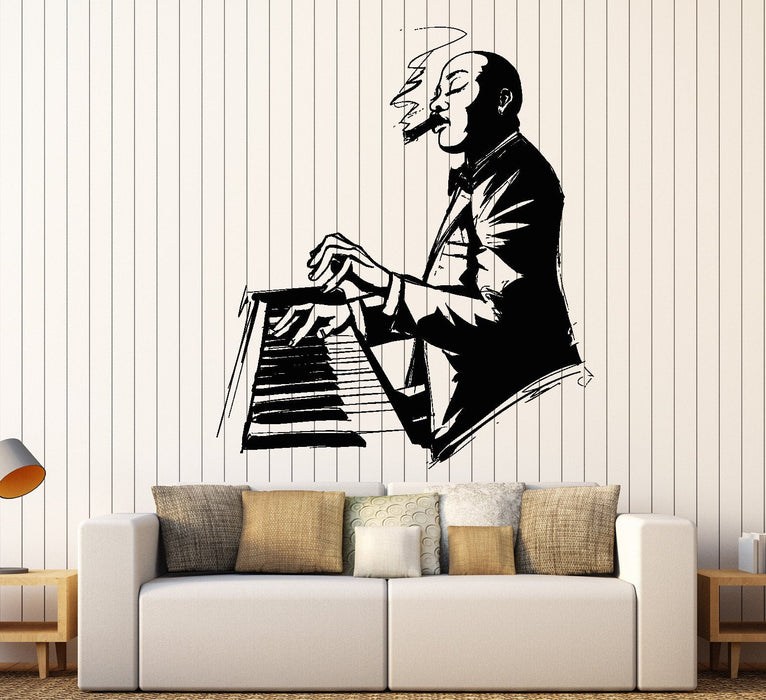 Wall Vinyl Decal Jazz Music Musician With Sigar And Piano Home Interior Decor Unique Gift z4411