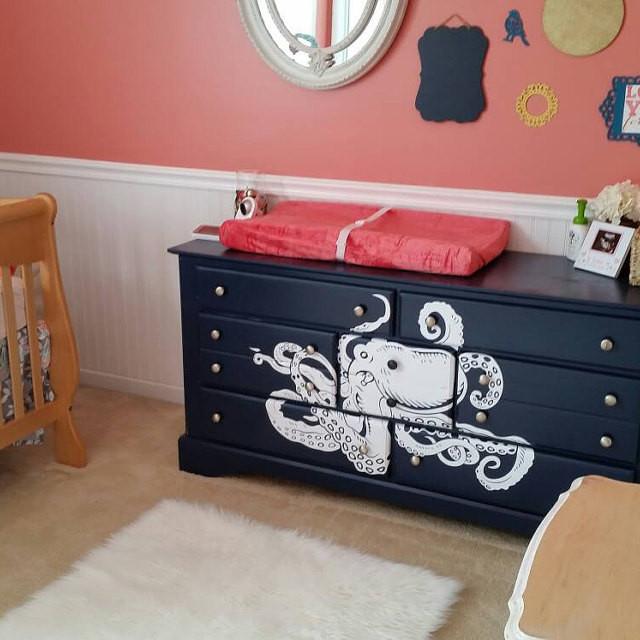 Awesome Octopus decal installed on a bedroom drawer: Results is Awesome nautical themed drawer!