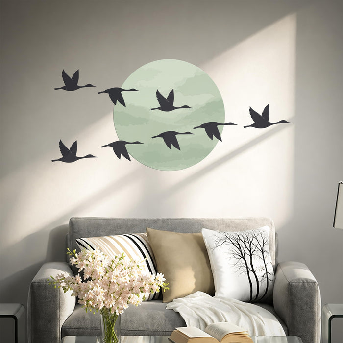 Colorful Sage Green Sun And Birds Wall Decal z6022