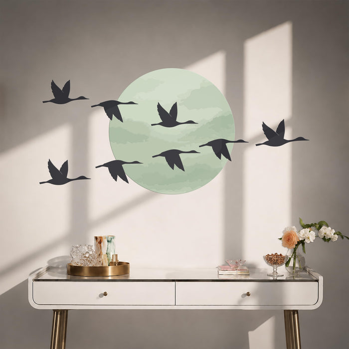 Colorful Sage Green Sun And Birds Wall Decal z6022