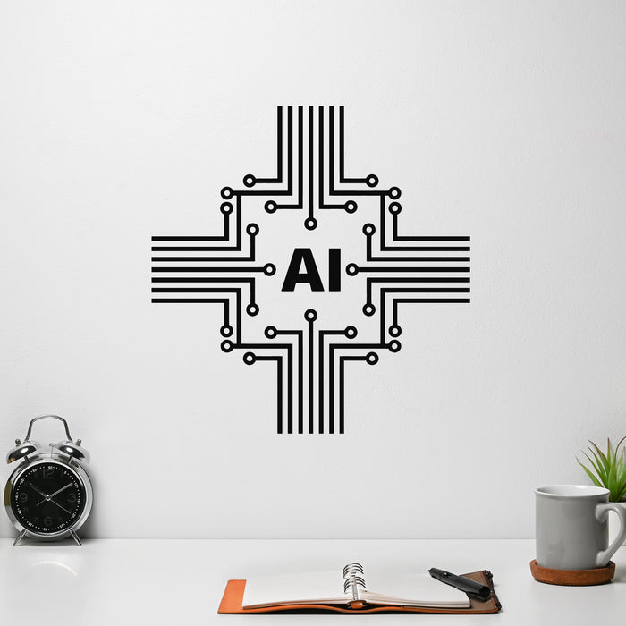 Vinyl Wall Decal Artificial Intelligence Microchip Web AI Decor Stickers Mural (g9260)