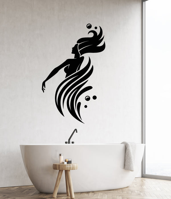 Vinyl Wall Decal Bathroom Interior Abstract Mermaid Waves Marine Stickers Mural (g8515)