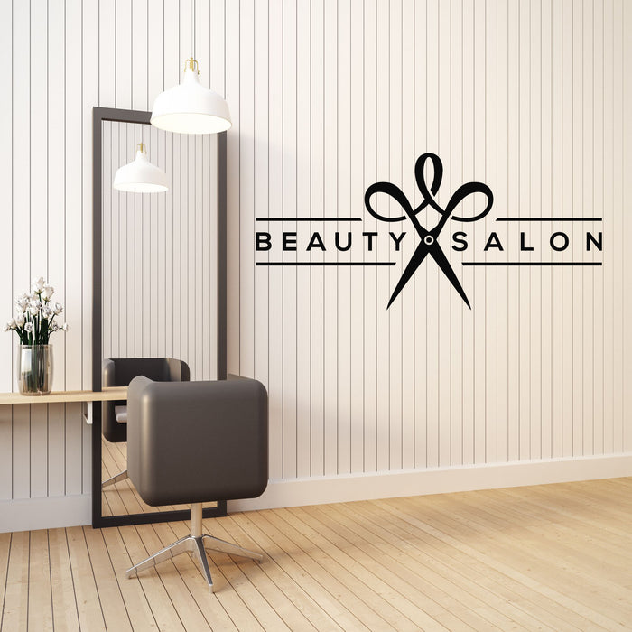 Vinyl Wall Decal Lettering Beauty Salon Spa Hairdresser Logo Scissors Stickers Mural (g8500)