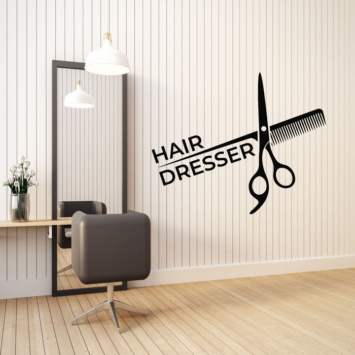 Vinyl Wall Decal Hairdresser Beauty Hair Salon Hairdressing Scissors Comb Stickers Mural (g8759)