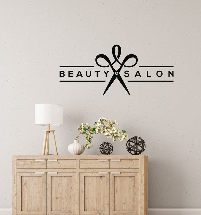 Vinyl Wall Decal Lettering Beauty Salon Spa Hairdresser Logo Scissors Stickers Mural (g8500)