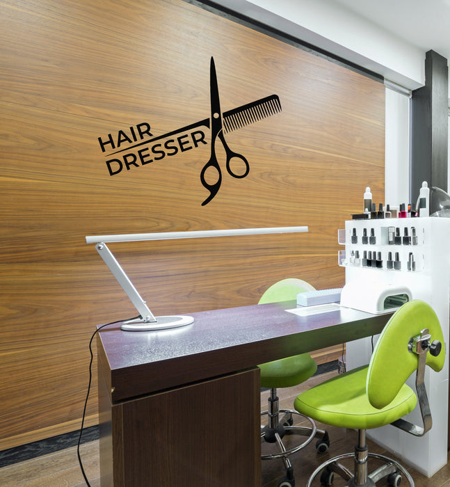 Vinyl Wall Decal Hairdresser Beauty Hair Salon Hairdressing Scissors Comb Stickers Mural (g8759)