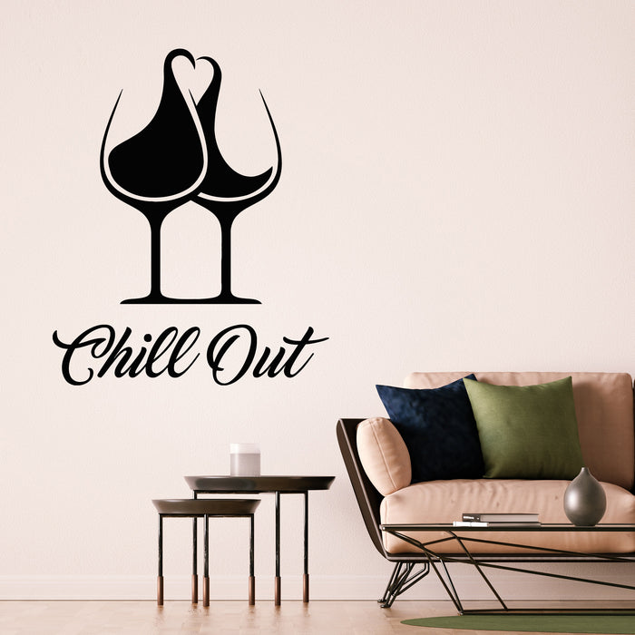 Vinyl Wall Decal Wine Store Logo Chill Out Words Restaurant Decor Stickers Mural (g8974)