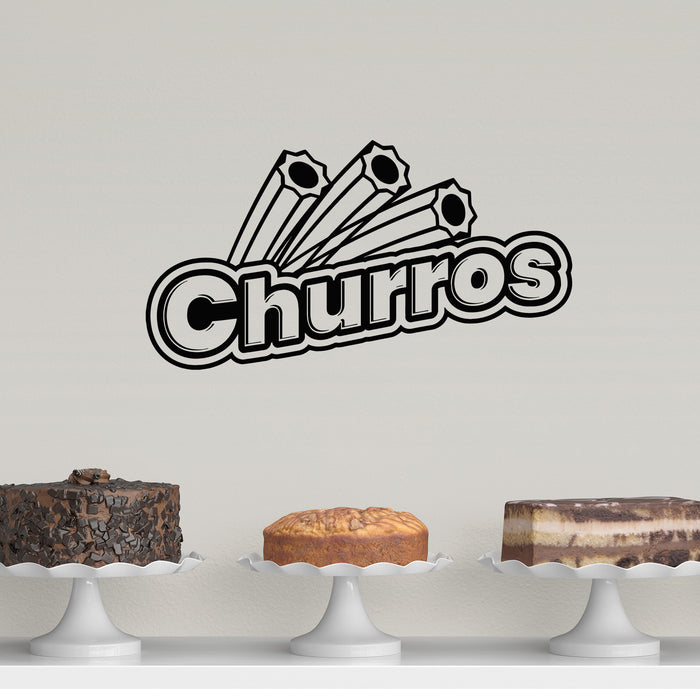 Vinyl Wall Decal Churros Lettering Sweet Pastries Dough Cafe Stickers Mural (g9479)