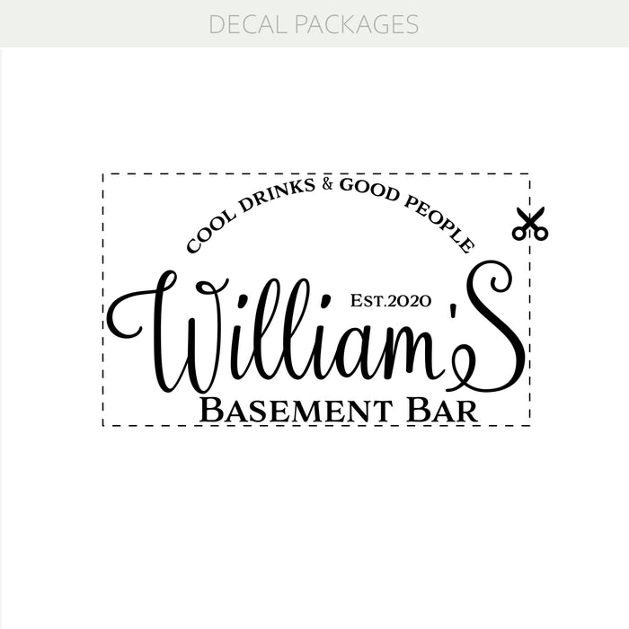 Basement Bar Personalized Name & Est. Vinyl Decal – Custom Home Bar Decoration Wall Sticker w044