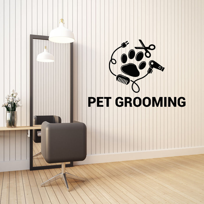 Vinyl Wall Decal Pet Grooming Logo Groom Room Pets Professional Stickers Mural (g8729)