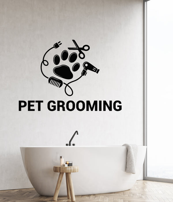 Vinyl Wall Decal Pet Grooming Logo Groom Room Pets Professional Stickers Mural (g8729)