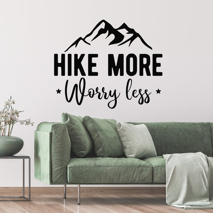 Vinyl Wall Decal Hike More Worry Less Hiking Trip Camping Stickers Mural (g9938)