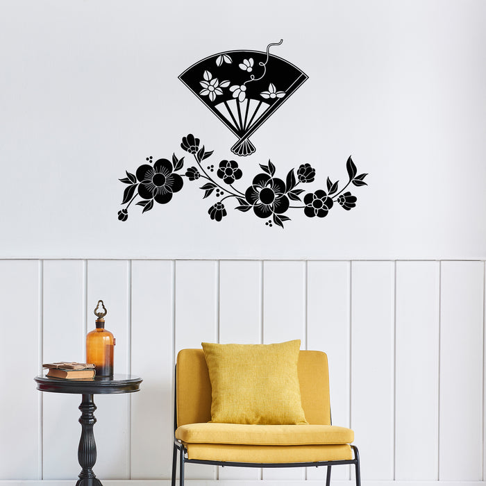 Vinyl Wall Decal Flowers Japanese Fan Room Decor Stickers Unique Gift (673ig)