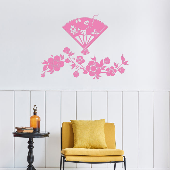 Vinyl Wall Decal Flowers Japanese Fan Room Decor Stickers Unique Gift (673ig)