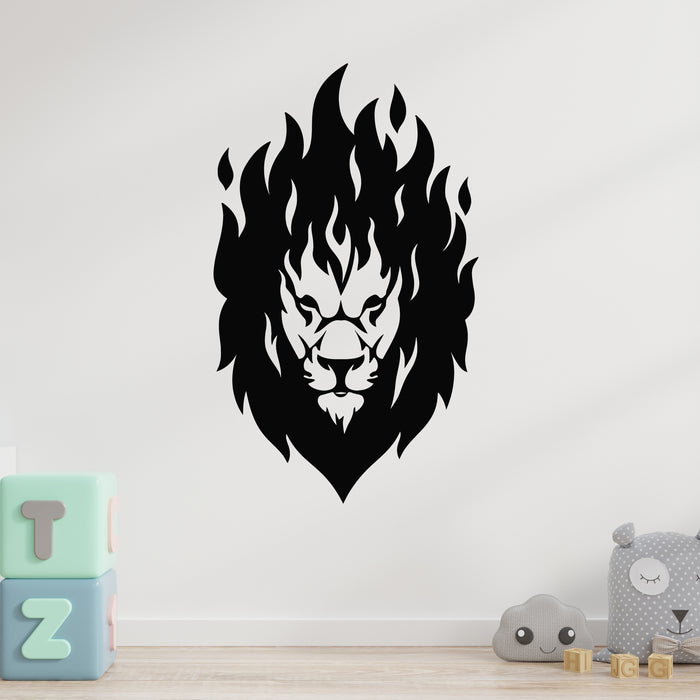 Vinyl Wall Decal Angry Lion Fire Face Tribal King Animal Stickers Mural (L126)