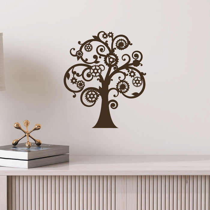 Vinyl Wall Decal Mechanical Tree Steampunk Gears Stickers Unique Gift (ig4187)