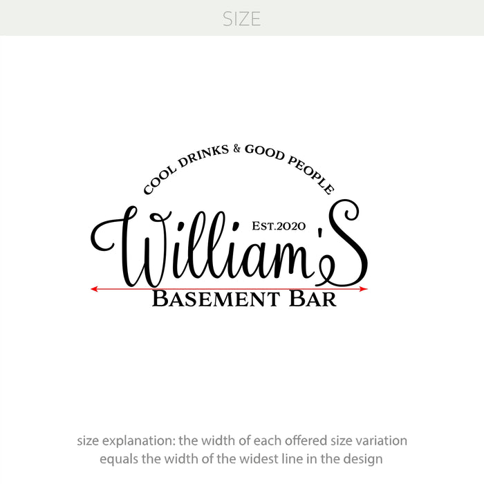Basement Bar Personalized Name & Est. Vinyl Decal – Custom Home Bar Decoration Wall Sticker w044