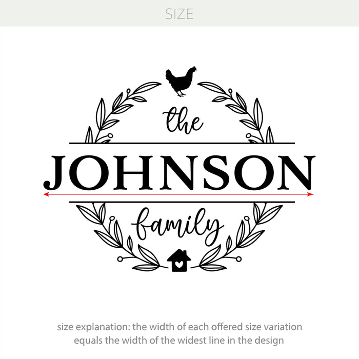 Autocollant en vinyle personnalisé pour décoration d'intérieur avec couronne rustique - Panneau de décoration personnalisé avec nom de famille w048