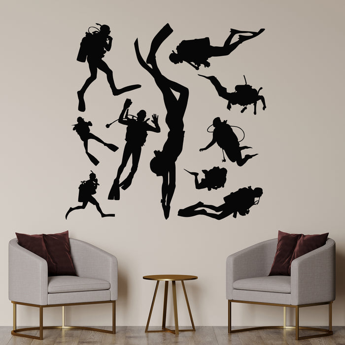 Vinyl Wall Decal Scuba Diving Set Sports Divers Underwater Stickers Mural (g9305)
