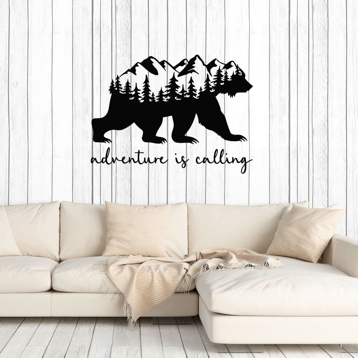 Vinyl Wall Decal Phrase Adventure Is Calling Bear Silhouette Stickers Mural (g8553)