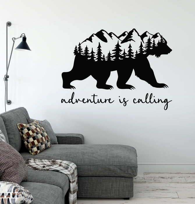 Vinyl Wall Decal Phrase Adventure Is Calling Bear Silhouette Stickers Mural (g8553)