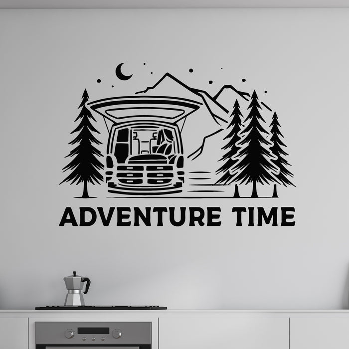 Vinyl Wall Decal Adventure Awaits Mountain Camping Time Nature Night Stickers Mural (g9719)