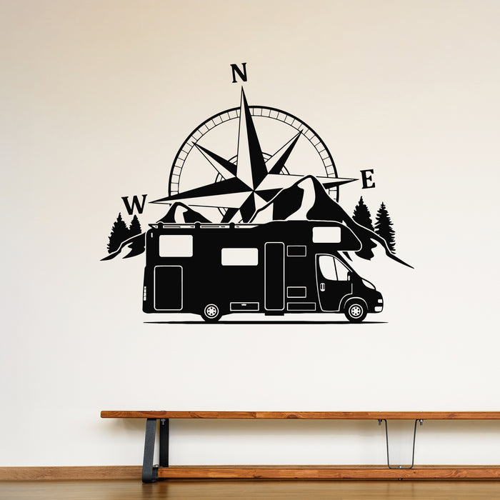 Vinyl Wall Decal Compass Van Car Life Auto Mountains Adventure Stickers Mural (g8778)